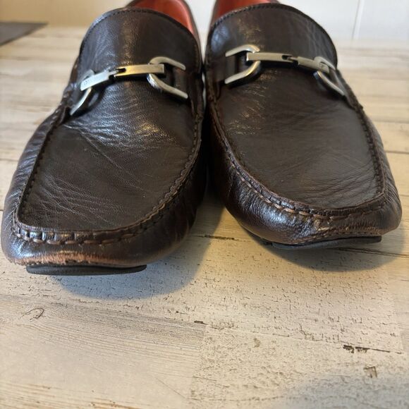 Donald Pliner Men’s 11 Victor Driver Loafers Shoes Brown Leather HorseBit Buckle - Picture 9 of 9